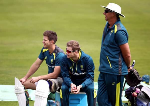 Australia's Steve Smith and Tim Paine (left) during the nets session at Headingley. Picture: Tim Goode/PA