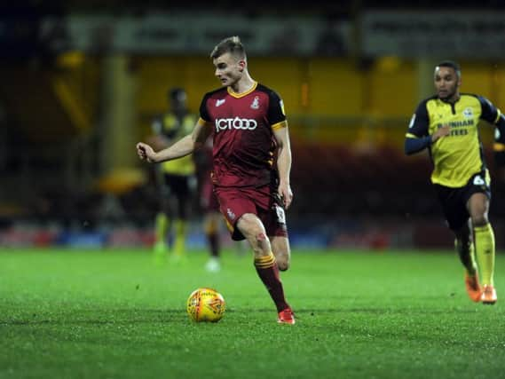 Barnsley striker George Miller, pictured in action for Bradford City