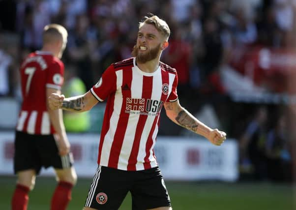 Oli McBurnie of Sheffield Utd celebrates his first goal for the club. Picture: Simon Bellis/Sportimage