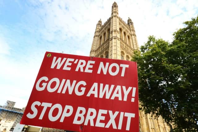 Anti-Brexit protesters outside Parliament.