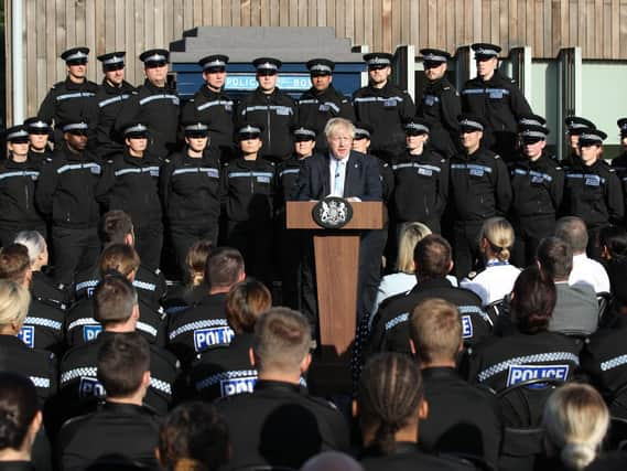 Boris Johnson at the Carr Gate headquarters in Wakefield.