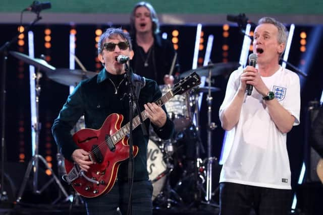 Frank Skinner (right) on stage during BBC Sports Personality of the Year 2018. Photo: David Davies/PA Wire