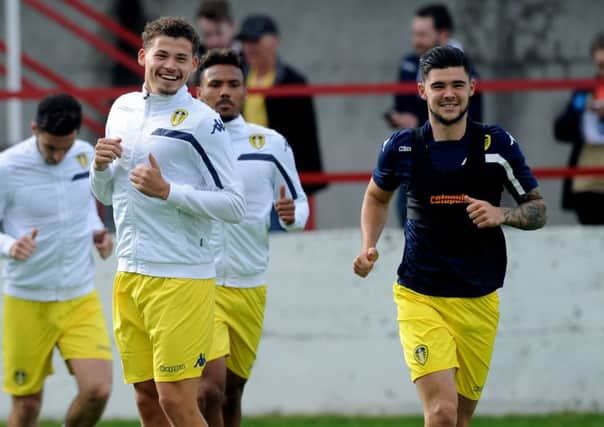 Friends reunited: Barnsleys Alex Mowatt and Leedss Kalvin Phillips in their days together with the Whites in 2016. (Picture: Jonathan Gawthorpe)