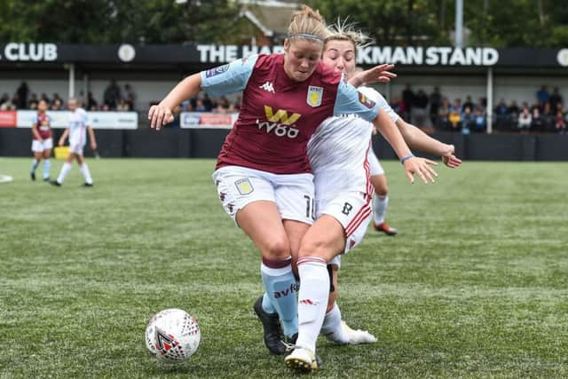 Maddy Cusack of Sheffield United challenges Kerri Welsh of Aston Villa. (Picture: Harry Marshall/Sportimage)