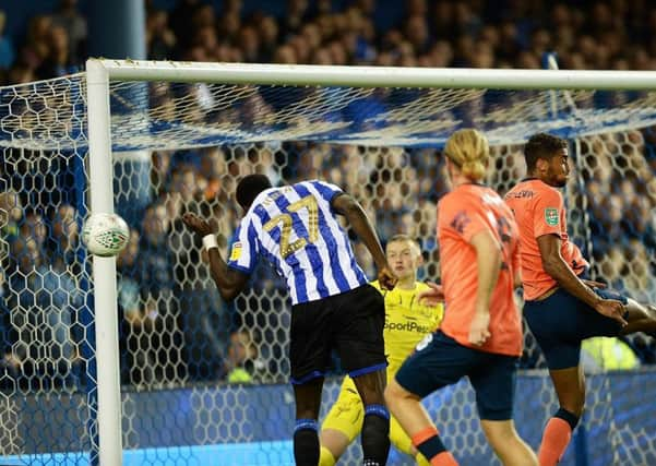 Owls' Dominic Iorfa heads wide. Pic Steve Ellis