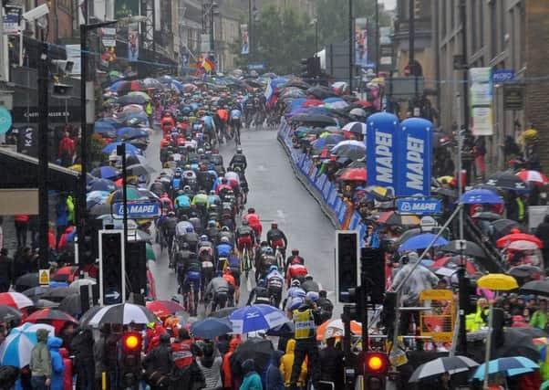 Crowds watch the UCI World Championships.