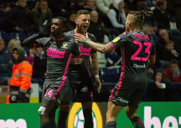 Eddie Nketiah celebrates scoring  Leeds's equaliser.  Picture Bruce Rollinson