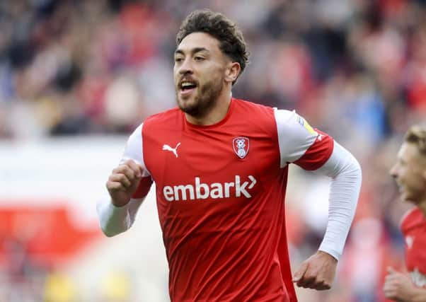 Matt Crooks celebrates scored twice for Rotherham United at Ipswich Town.