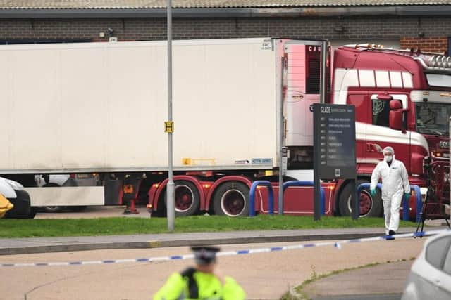 The bodies of 39 people were discovered in a lorry at the Waterglade Industrial Park in Essex on Wednesday. Picture: PA