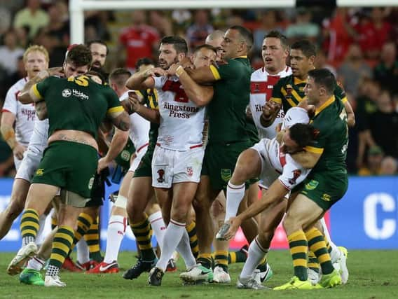 Things boil over in the 2017 World Cup final between England and Australia in Brisbane. They meet again in the UK next year. (SWPIX)