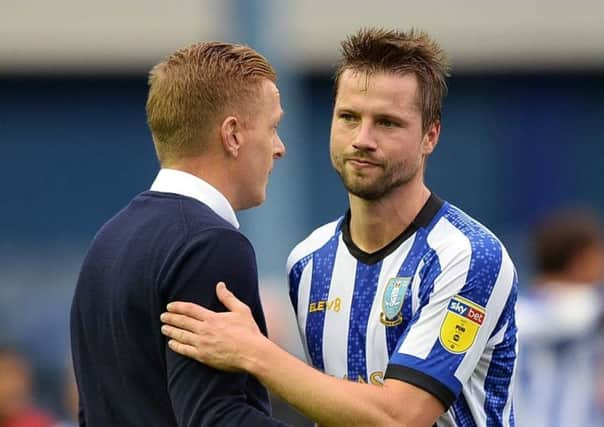 Owls boss Garry Monk with Julian Borner. Picture: Steve Ellis