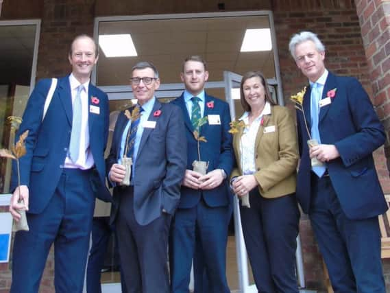 Morning speakers at the conference - Mark Bridgeman (CLA), Mark Suthern (Barclays), Matthew Curry (Strutt & Parker Conference Chairman), Lyndsay Chapman (CIEL), Rupert Wailes-Fairbairn (Lycetts). Credit: CLA