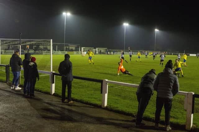 CLOSE CALL: Penistone Church FC v Hall Road Rangers at the Memorial Ground. Picture: Tony Johnson