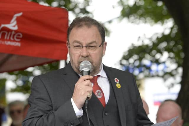 March to mark the 35th anniversary of the Battle of Orgreave during the miners strike, NUM General Secretary Chris Kitchen speaking. Photo: Dean Atkins