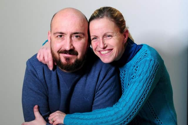 Lee Earnshaw credits wife Natalie, pictured together at their home in Doncaster, as his 'rock' through difficult times. Image: Simon Hulme.