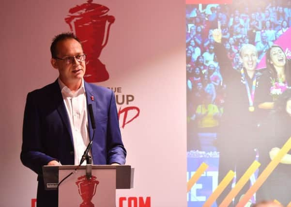 Rugby League World Cup ceo Jon Dutton delivers a briefing in Manchester yesterday. (Picture: Simon Wilkinson/SWPix.com)