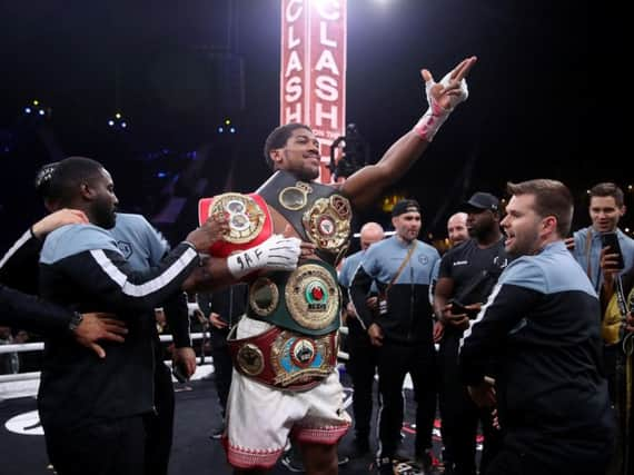 King of the ring again: Anthony Joshua celebrates.