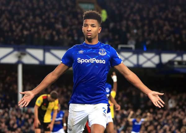 Everton's Mason Holgate celebrates scoring. Picture: Simon Cooper/PA