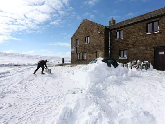 Snow at the Tan Hill Inn in 2013