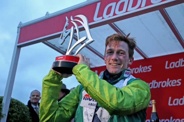 Jockey Sam Twiston-Davies after winning the Ladbrokes King George VI Chase onboard Clan Des Obeaux.