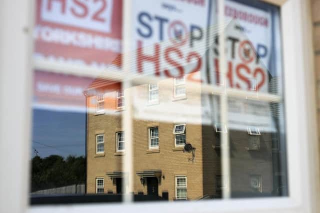 'Stop HS2' posters displayed in the window of a home in Mexborough. Photo: Christopher Furlong/Getty Images
