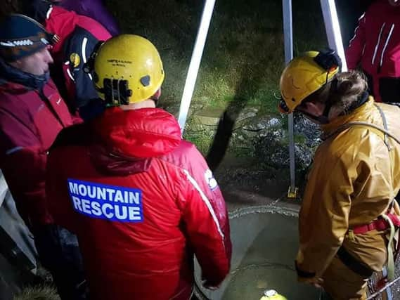 Cave rescue teams at Casterton Fell in the rescue mission on Saturday, in which a man was pronounced dead. Picture: Cave Rescue Organisation