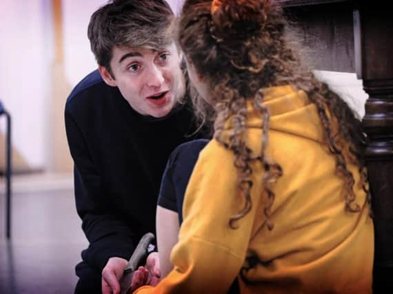 Danny Sykes and Gemma Barnett in rehearsal for Leeds Playhouses production of  Dr Korczaks Example. (Zoe Martin).