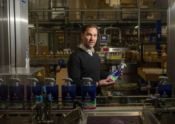 Howard Moss, managing director of cleaning products manufacturer Astonish on the production line at the Bradford-based factory. Picture: Tony Johnson