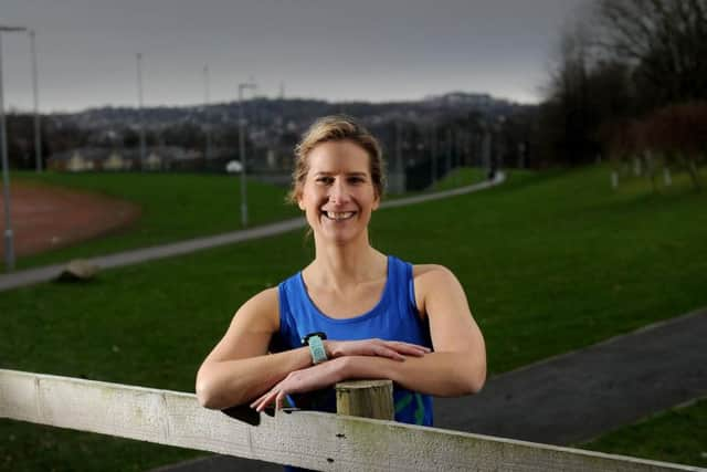 Gill Barker, pictured on the race track at Leeds Trinity University where she works, is in training for her final task in the 35 before 35 challenge which will see her run, cycle and swim from the town of her birth in Kent to Leeds Town Hall. Image: Simon Hulme