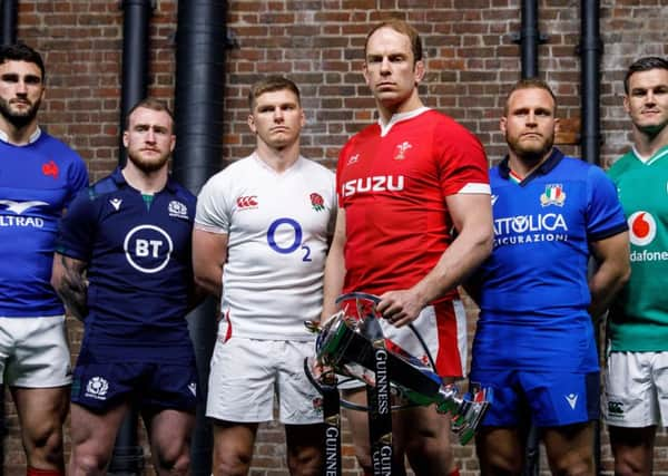 Six of the best: France captain Charles Ollivon, Scotland captain Stuart Hogg, England captain Owen Farrell, Wales captain Alun Wyn Jones, Italy captain Luca Bigi and Ireland captain Jonathan Sexton at the Six Nations launch. (Picture: TOLGA AKMEN/AFP via Getty Images)