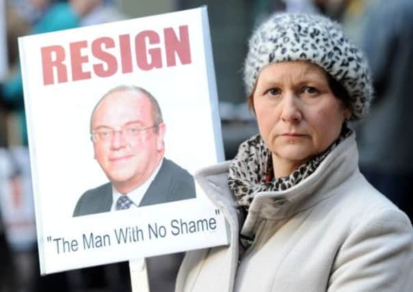 Julie Bailey, founder of Cure The NHS with protesters outside an NHS board meeting in Manchester.