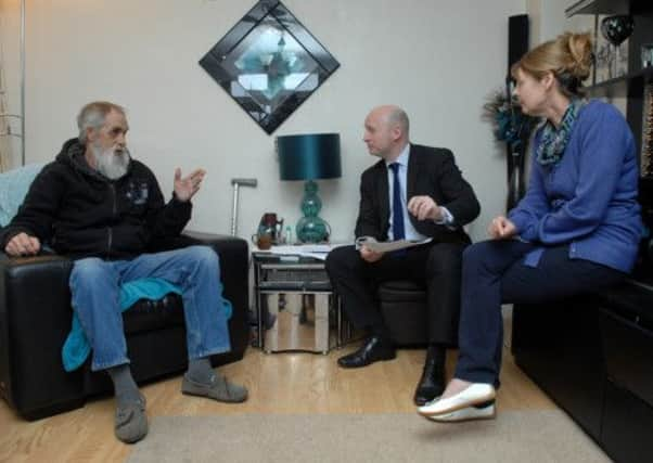 Shadow Work and Pensions Secretary Liam Byrne visiting Susan and Alexander Pattison at their home on Bransholme, Hull.