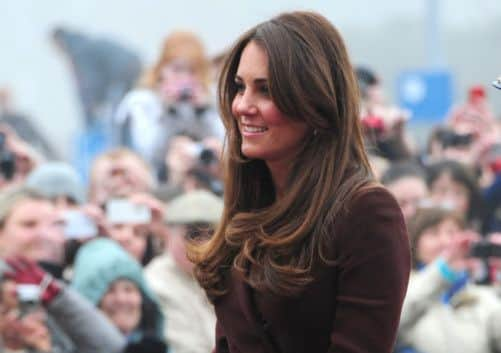 The Duchess of Cambridge greets well-wishers outside the National Fishing Heritage Centre, Grimsby.