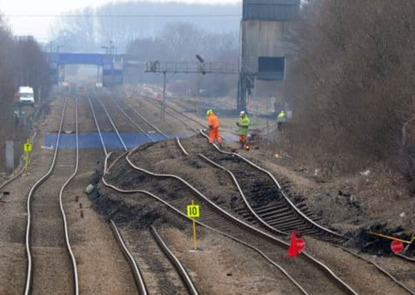 Twisted rail tracks after a land slip from Hatfield Collery, Stainforth, Doncaster