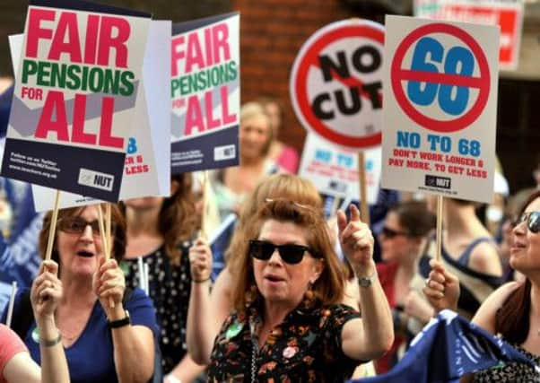 Teachers demonstrate against the Government's controversial public sector pension reforms