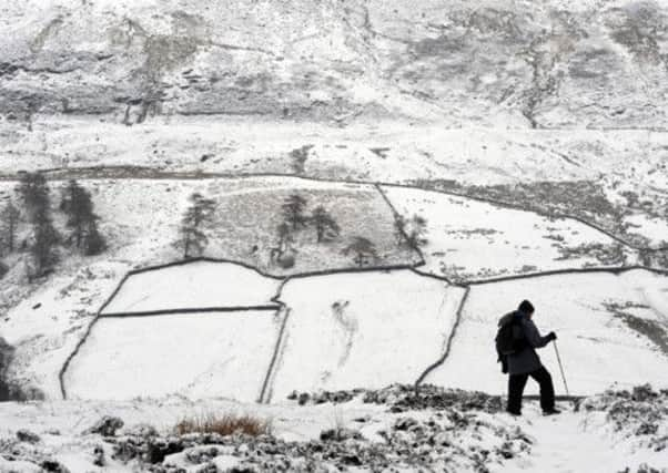 The snow covered fields at Blakey Ridge on the North Yorkshire Moors.