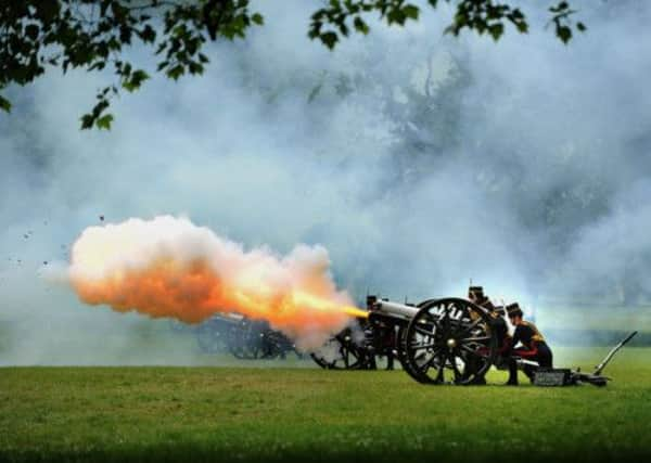 The King's Troop Royal Horse Artillery fire a 41 round Royal Salute in Green Park in central London, to mark the Duke of Edinburgh's 92nd birthday.