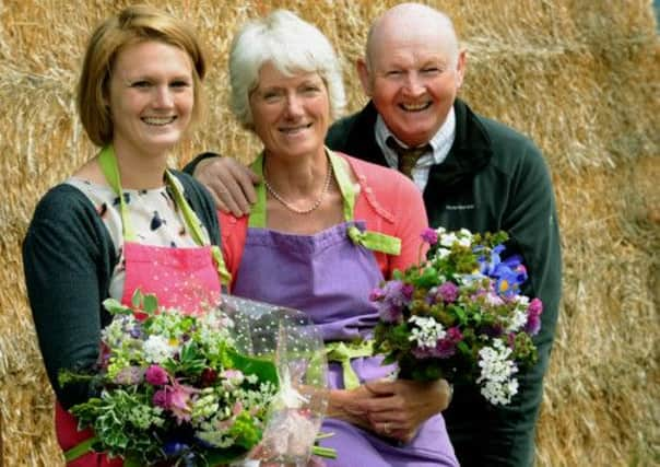 Peggy, Gill and  John  Hodgson at Field House Farm at Everingham near Pocklington