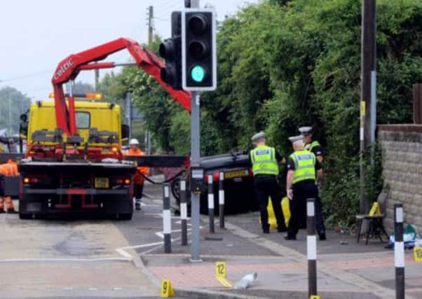 The crash scene near Rhoose Primary School in the Vale of Glamorgan.