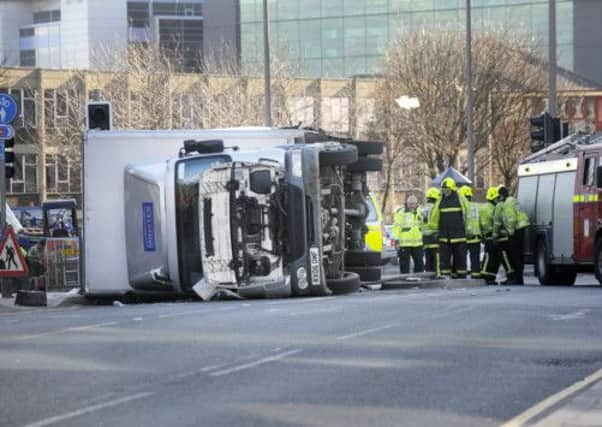 The lorry that was blown over at the foot of Bridgewater Place. Below: Edward Slaney.