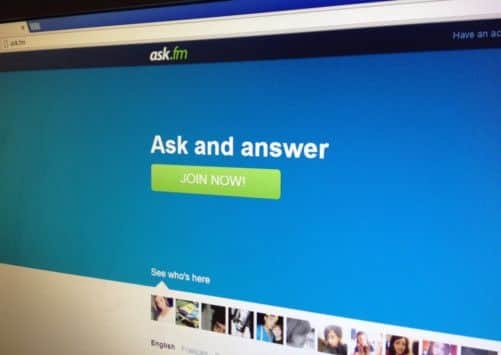 The home page of the website ask.fm