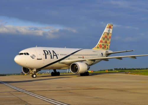 A Pakistani Airlines aircraft at Leeds Bradford Airport