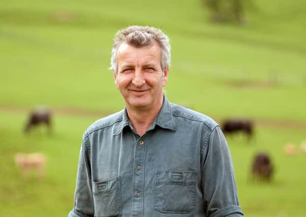 Andrew Bell who runs a herd of Blue Grey cattle, pictured below, at Scarth Lees in Swainby near Northallerton.