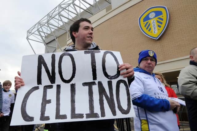 Leeds United fans protest against the Italian takeover