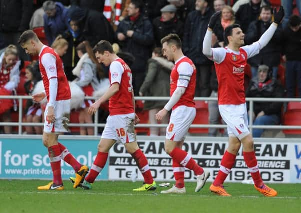 Rotherham celebrate scoring the winner.