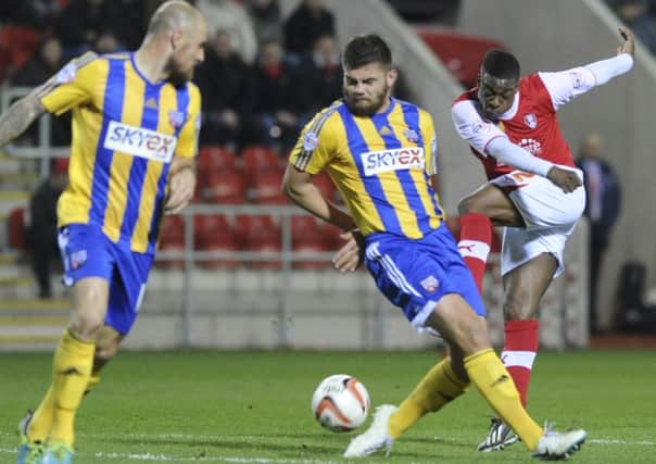 Keiron Agard fires a shot on target