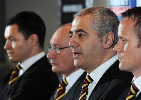 Chief executive Robbie Hunter-Paul, managing director Steve Ferres,  Bradford Bulls new owner and chairman, Marc Green, and head coach Francis Cummins.