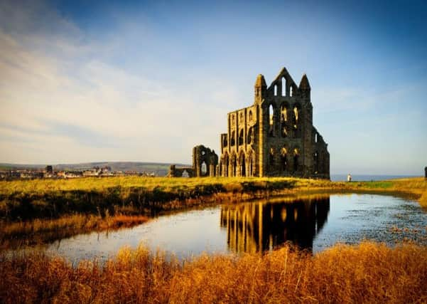 Whitby Abbey. Below: JB Priestley