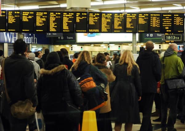 A queue for trains at Leeds Station