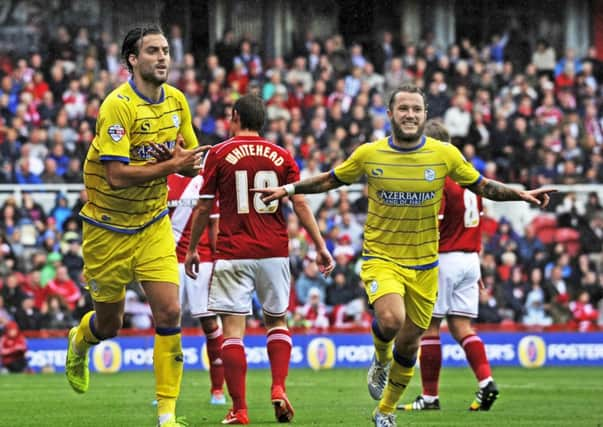 Atdhe Nuhiu celebrates his second goal with Stevie May